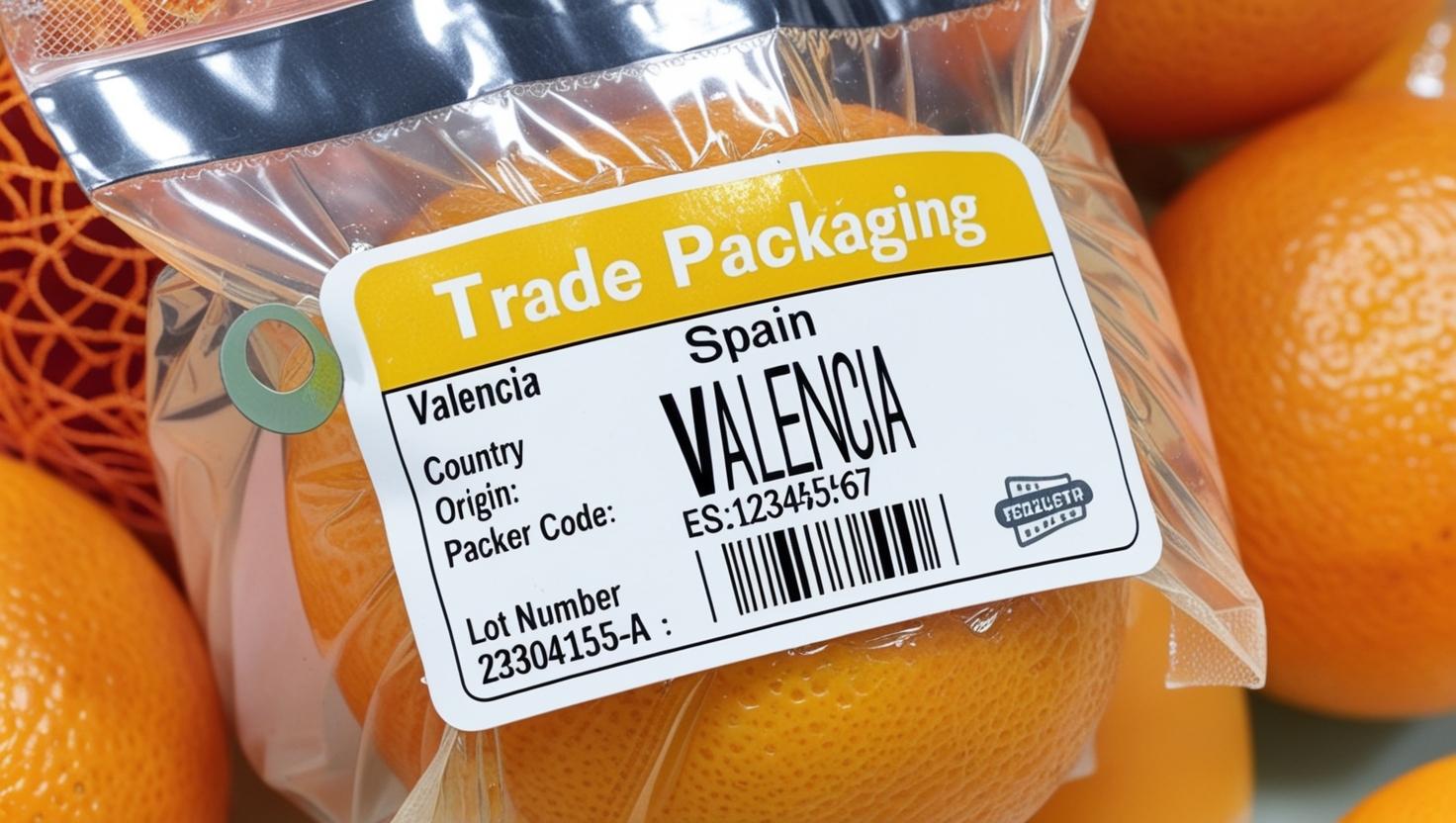 Example of trade packaging label on a bag of oranges, showing variety, origin , packer code, and lot number – key data for EU traceability._.jpg